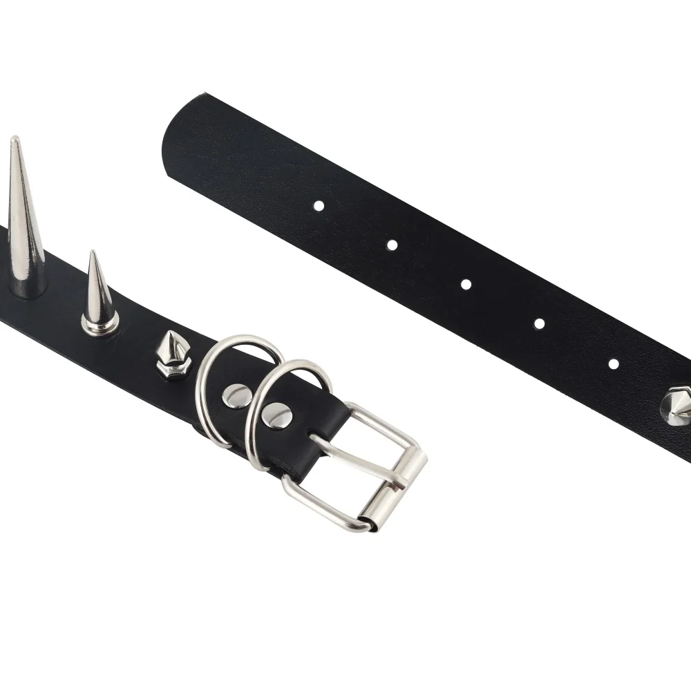 Collana girocollo lunga con borchie punk in pelle per donne e uomini, con grandi borchie e accessori in stile gotico_voghion.com