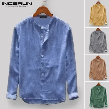 

2020 Men Shirts Social Tee Long Sleeve Stand Collar Solid Loose Male Tee Tops Camisa Masculina Plus Size S-5XL Big Autumn Spring