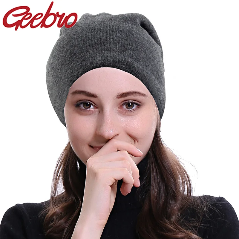 Geebro Женская модная зимняя теплая хлопковая шапка унисекс Мягкая мешковатая Осенняя шапка для мужчин и женщин громоздкая Кепка с черепом плюс бархатная