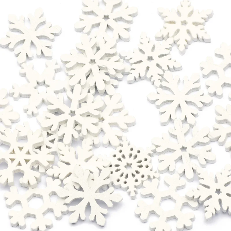 100pcs/pack) 25mm Wooden Shape Snowflakes Mix Christmas Tree Ornaments  Pendants Snowflakes New Year Decor For