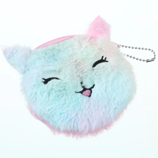 Colorful Cat Девушка Мех молния Единорог портмоне студенческий маленький монстр мультяшный брелок кошелек женские цветные круглые наушники чехол сумка для подарка - Цвет: Colorful Cat
