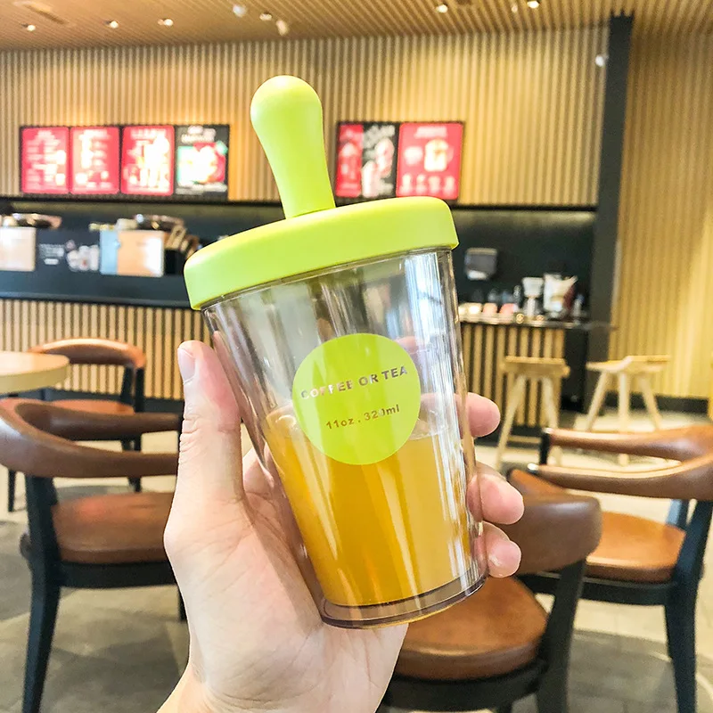 320ml green Креативная чашка для воды с двойными стенками, чашка для кофе, сока, бутылка для воды, не протекающая, 320 мл, 520 мл, подарок на Рождество, детская чашка - Цвет: 320ml green