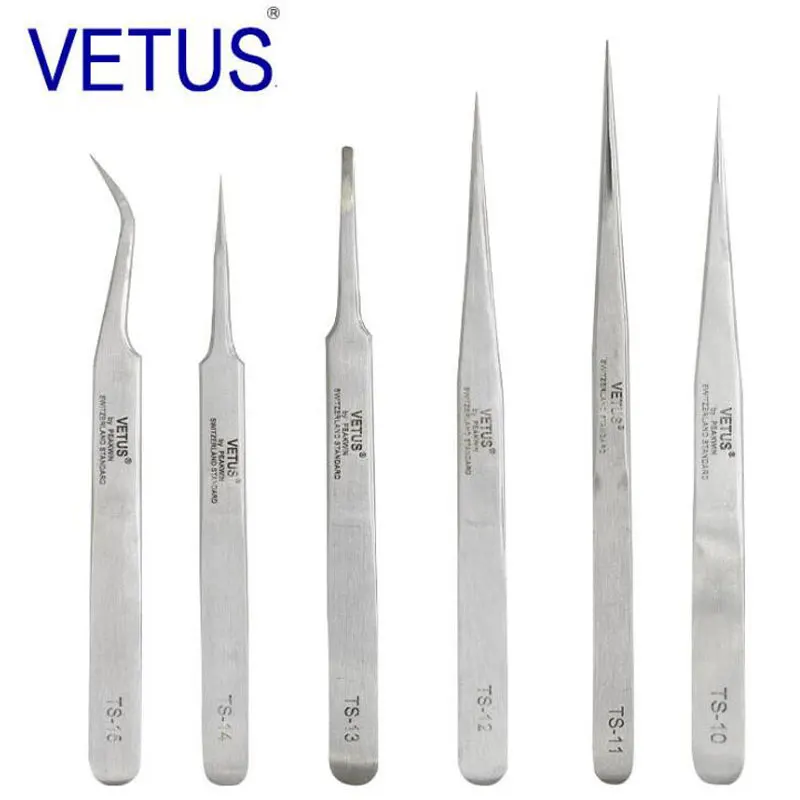 1Pc Stainless Steel Lash Tweezers Anti-static VETUS Tweezers Super Hard Volumn Eyelash Extension Makeup Tool 2