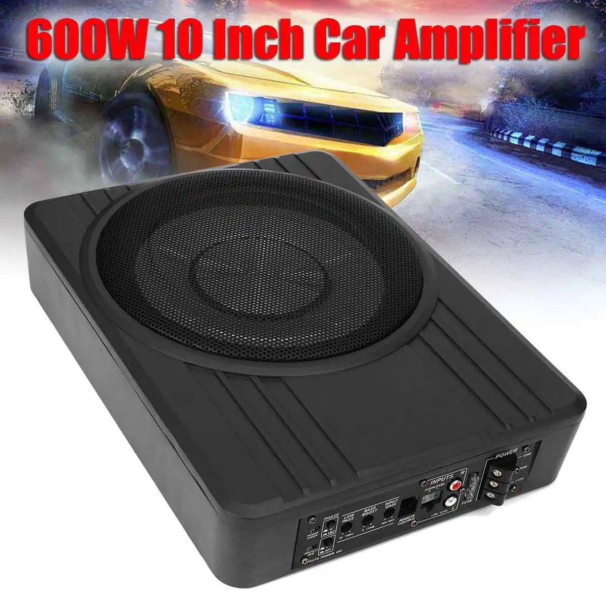 10" 600W Ultra Thin Car Active Subwoofer Speaker Under Seat Vehicle