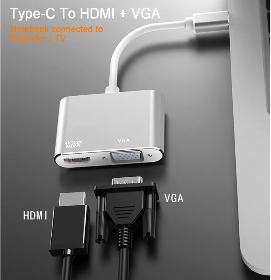 HD USB C адаптер HDMI VGA Тип C к HDMI+ VGA 4K Thunderbolt 3 для samsung Galaxy S10/S9/S8 huawei mate 20/P30 Pro USB C HDMI