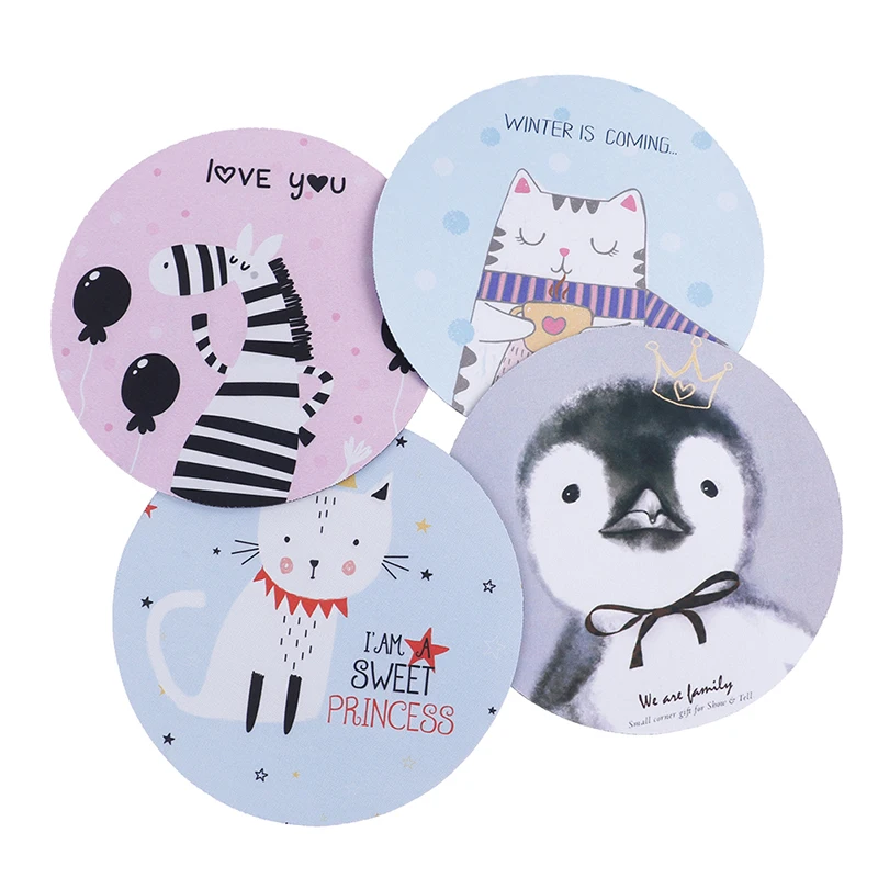 Cartoon Animal Pattern Mouse Pad Round Mousepad Office Mice Pad Rubber Home Computer