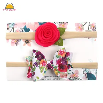 

2Pcs/Set Printed Baby Headbands For Girls Lace Flower Soft Hairbows Elastic Nylon Hair Bands Headband Newborn Hair Accessories
