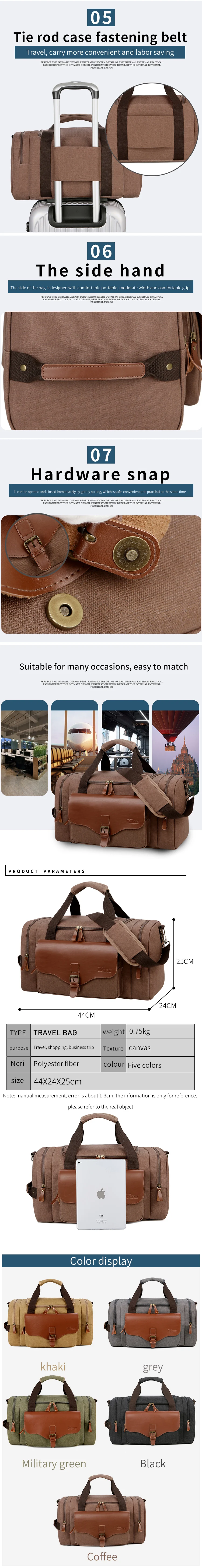 Leisure Travel Bags with Large Capacity Canvas Travel Bags Carry-on Suitcase Duffle Travel Bag Convenient Portable Weekend Bag