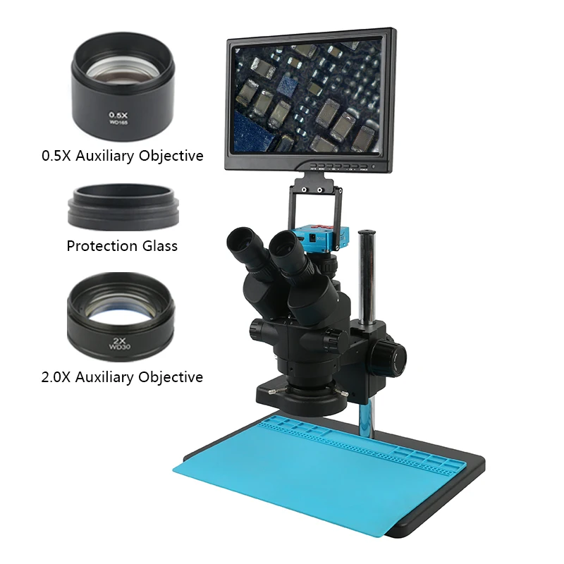 3,5x 7X 45X 90X Simul-focal стерео микроскоп+ 10," HD ips lcd монитор+ 30MP 1080P 60FPS 2K FHD HDMI видео микроскоп камера - Цвет: Коричневый