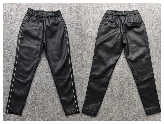 Autumn and Winter Fashion Warm Leather Pants Women Haren Pants Slim Waist PU Leather Casual Pants Fashion