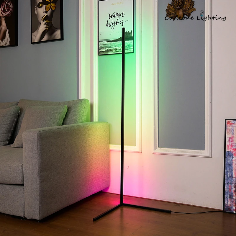 Nordic RGB Corner Floor Lamp Modern Simple LED Rod Floor Lamps for Living Room Bedroom Atmosphere Standing Indoor Light Fixtures