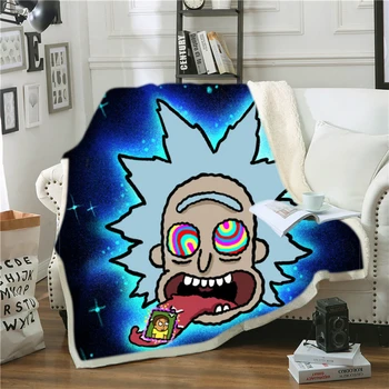 

3D Printed Quilt Blanke Rick and Morty Sherpa Sci-Fi Animation High Quality Flannel Travel Bedroom Warm Textile Summer Bedding