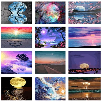 

Paint By Number Moon Landscape Coloring By Numbers Acrylic Paint sunset Picture For Living Room Home Decoration