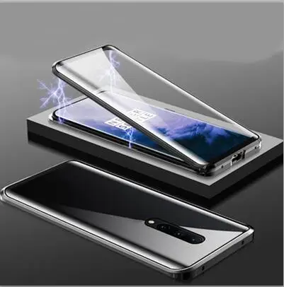 Роскошный Магнитный адсорбционный чехол для OnePlus 7 Pro с металлической рамкой, двусторонняя стеклянная крышка OnePlus7 Pro, защитный чехол для телефона в виде ракушки - Цвет: Black