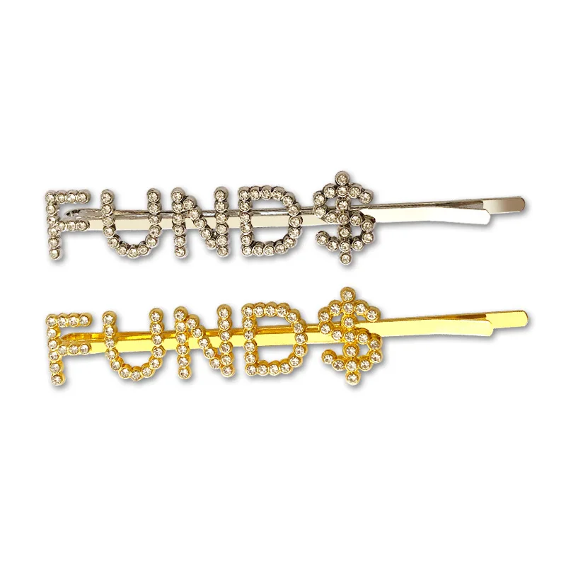 1 шт FUND$ Letter Rhinestone заколки для волос хрустальные шпильки для волос заколки для волос металлические заколки для волос аксессуары для укладки для женщин золото/серебро