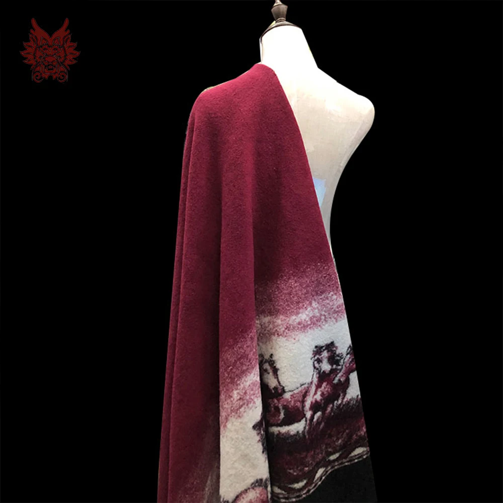 Европейская Высококачественная кашемировая шерстяная ткань с 3D принтом лошади 150*110 см для зимнее пальто с воротником tissu de laine SP5867