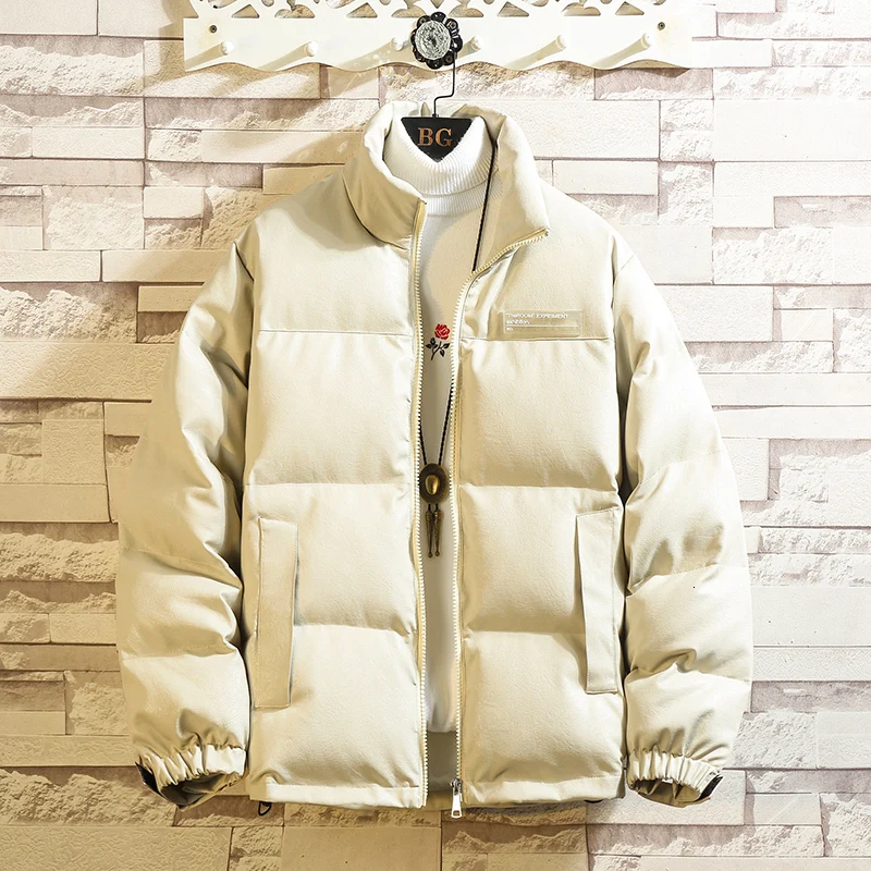 

Thick Leather Jacket Men's Warm Fashion Solid Color Casual Stand Collar Leather Coat Man Loose Motorcycle Jacket Parka Men