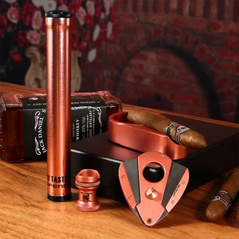 

Set Stainless Steel Ashtray with Cigar Punch Cutter Holder Portable Accessories Gift Set CIGARLOONG New Cigar Ashtray