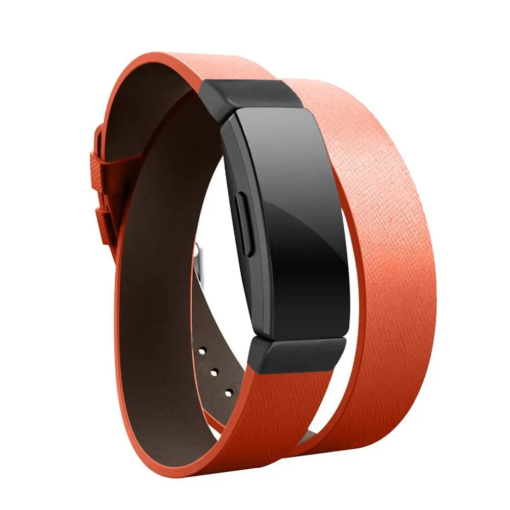 Двойной тур кожаный ремешок для часов Браслет для Fitbit Inspire/Inspire HR унисекс подарок для друга роскошный ремешок для часов длинный ремешок - Цвет ремешка: Orange