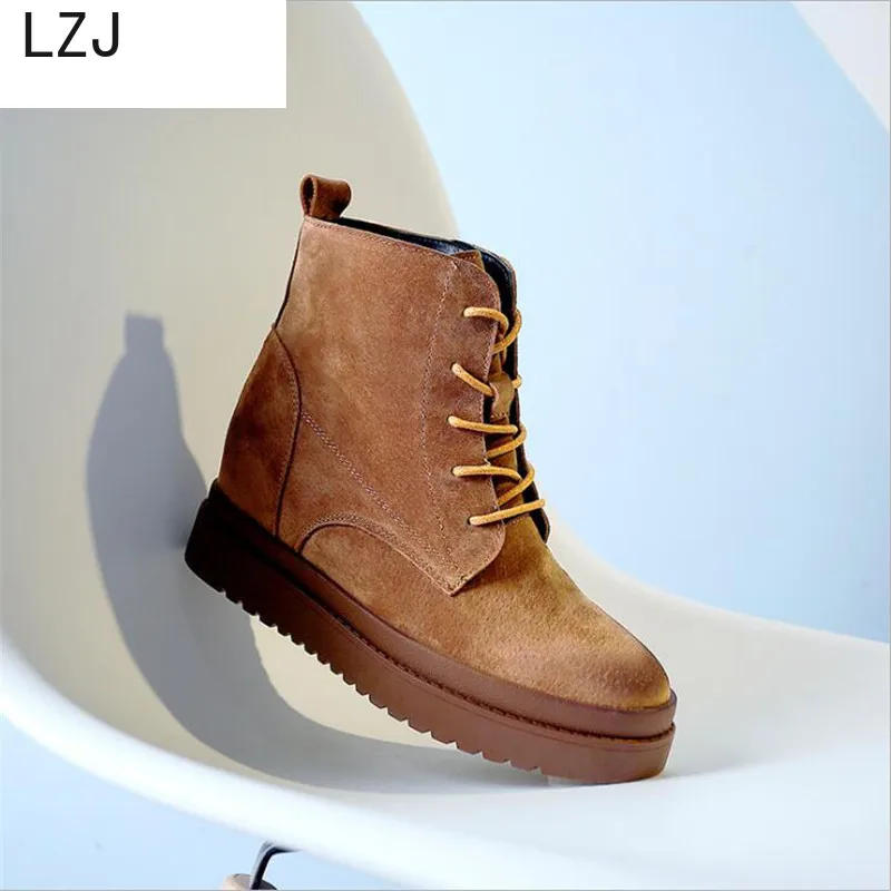 

LZJ 2019 Autumn Winter New Women Thick-soled Martin boots Ankle Boots Platform Round Toe Woman Increase within Ankle Boots