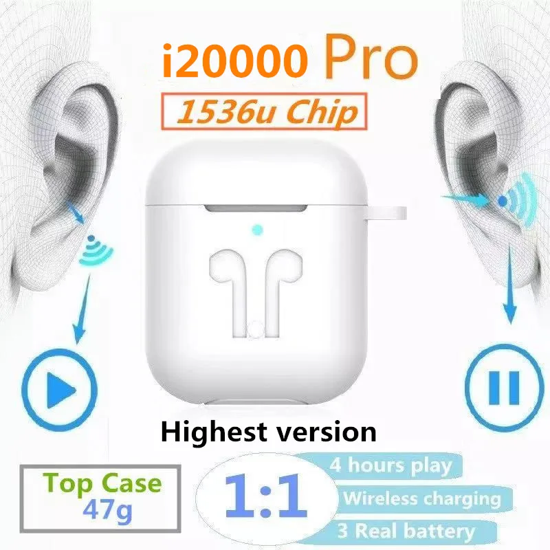 Bluetooth наушники 1536U i20000 Pro Tws супер макс. гарнитура 5D сабвуфер наушники для зарядки с окошком для iphone