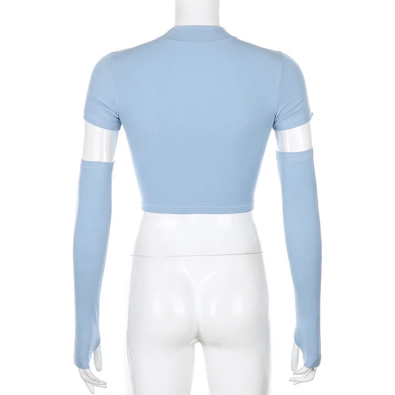 High Street Long Sleeve Round Neck Letter Print T-shirt For Women Slim Cropped Crop Top With Sleeves Sexy Street Wear