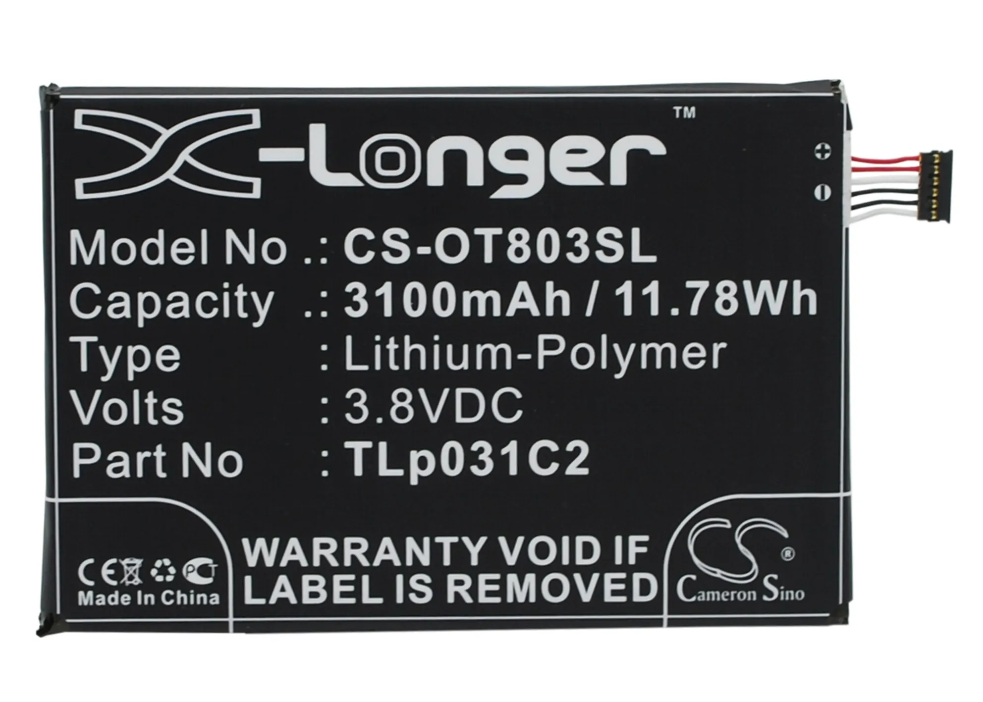

UPGRADE Cameron Sino Battery For Alcatel TLP031C1 One Touch M812C,OT-8030,OT-8030B,OT-8030Y 3100mAh / 11.78Wh