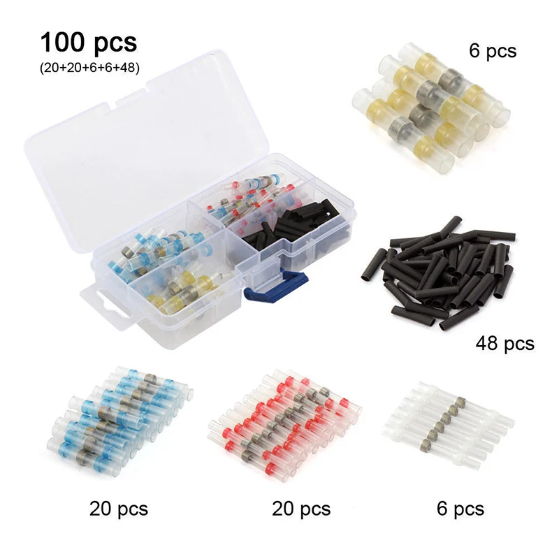 

100Pcs/Set Heat Shrink Butt Solder Sleeve AWG 10-26 Wire Splice Connector J8 #3