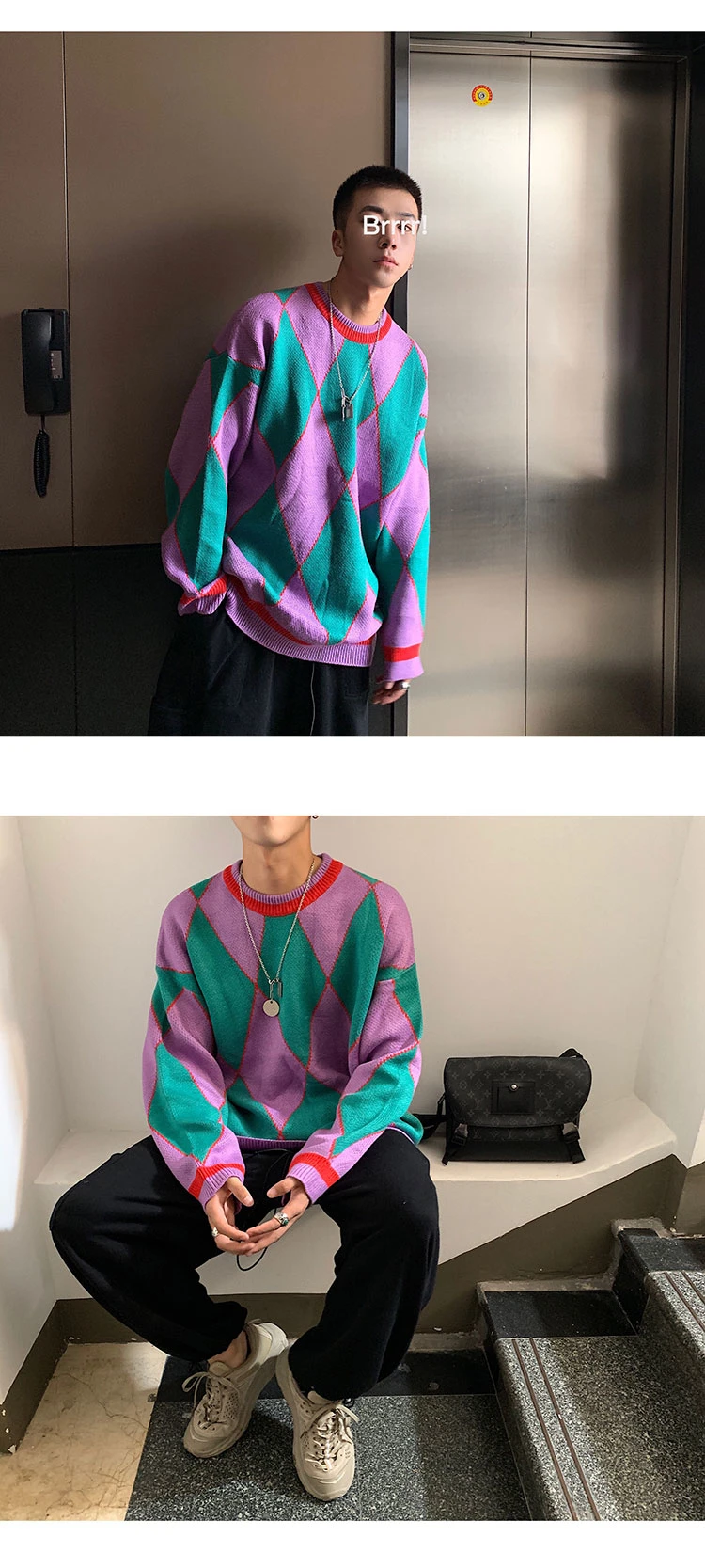 Sweater Men's Warm Fashion Contrast Color Casual O-neck Sweater Pullover Men Streetwear Knitting Sweaters Male Sweter Clothes