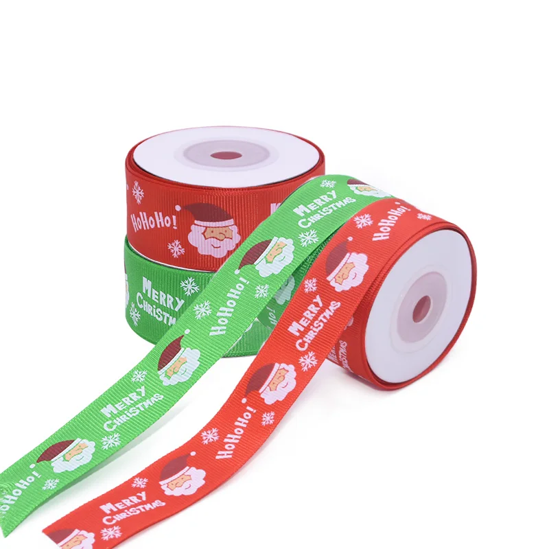 10 Yard Merry Chrismas Santa Snowflake Printed Grosgrain Satin Ribbon for Christmas Tree Wrapping Gift Packaging DIY Bow Crafts