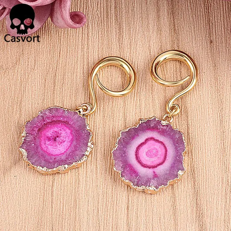 Casvort 2 шт нерегулярный натуральный камень затычки для ушей и туннели тела для пирсинга, из нержавеющей стали расширители ушей пара