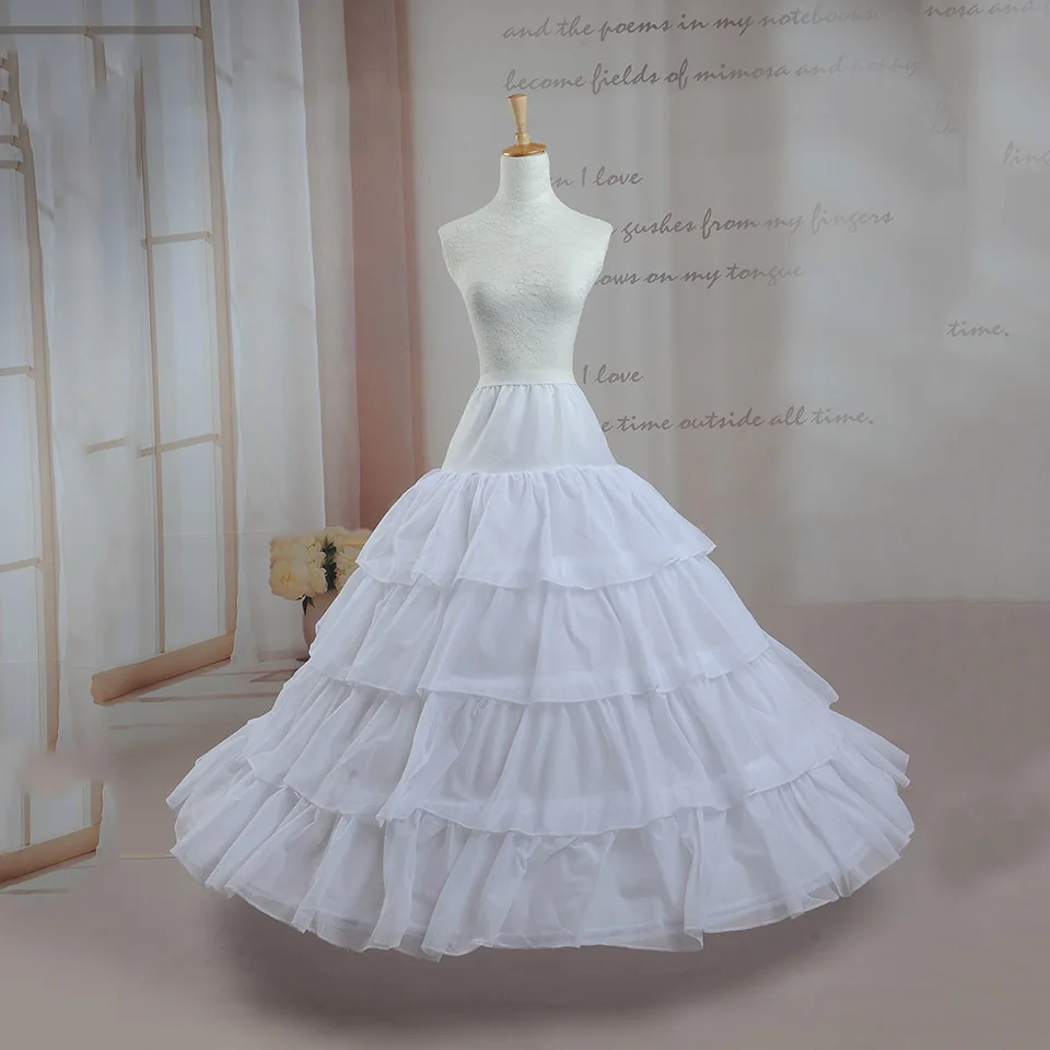 White Dressv дешевая Свадебная юбка Jupon длинный кринолиновый подъюбник Нижняя юбка для трапециевидной формы свадебное платье 4 слоя Свадебные аксессуары - Цвет: White