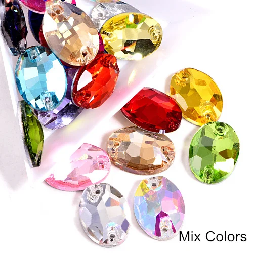 Mix Colors Красочные хрустальные AB овальные стеклышки стразы с отверстиями плоские овальные стразы для шитья свадебное платье F0173 - Цвет: Mix Colors