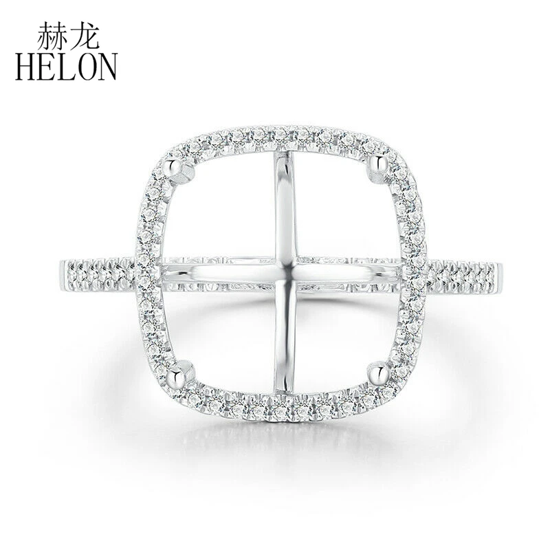 

HELON Cushion Cut 11x11mm Solid 14K White Gold AU585 H/SI 0.3ct Natural Diamonds Engagement Weddng Semi Mount Ring Women Jewelry