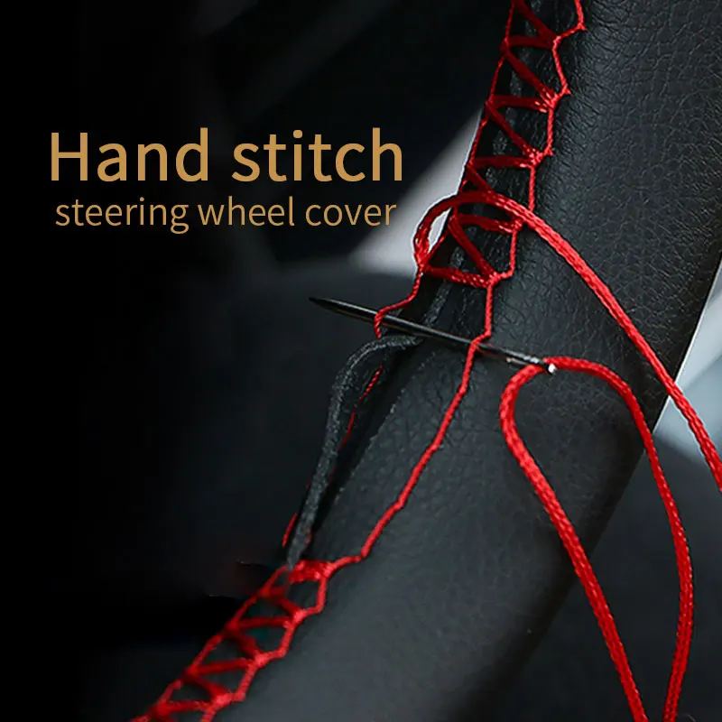 

DIY 38cm steering wheel cover 12 styles car steering wheel high quality soft leather braided with needle thread car accessories
