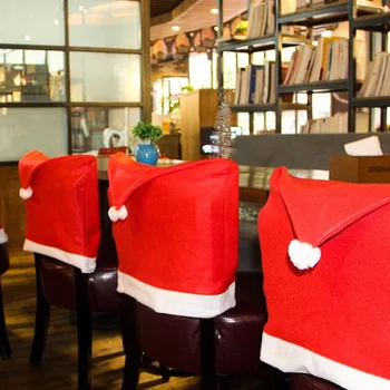 

Red Christmas Hat Chair Cover Christmas Decoration for Home Non-woven Soft Dining Table Chair Cover Home Textile Drop Shipping