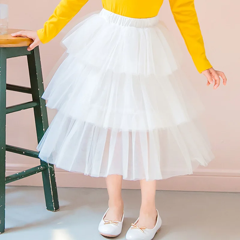 girl skirts 1 pcs Одежда для школы; сетчатая юбка-подростков; детские длинные многослойные юбки для маленьких девочек; белая юбка с высокой талией; сезон весна-осень; - Цвет: girl skirts 1 pcs