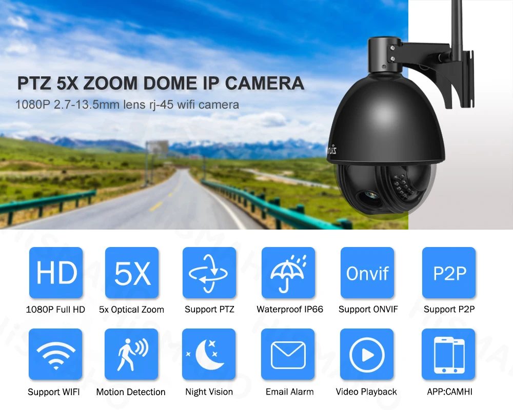 ZILNK 1080P Full HD PTZ скоростная купольная ip-камера с 5-кратным зумом, уличная Водонепроницаемая камера видеонаблюдения, WiFi, мини-камера с датчиком движения ONVIF H.264