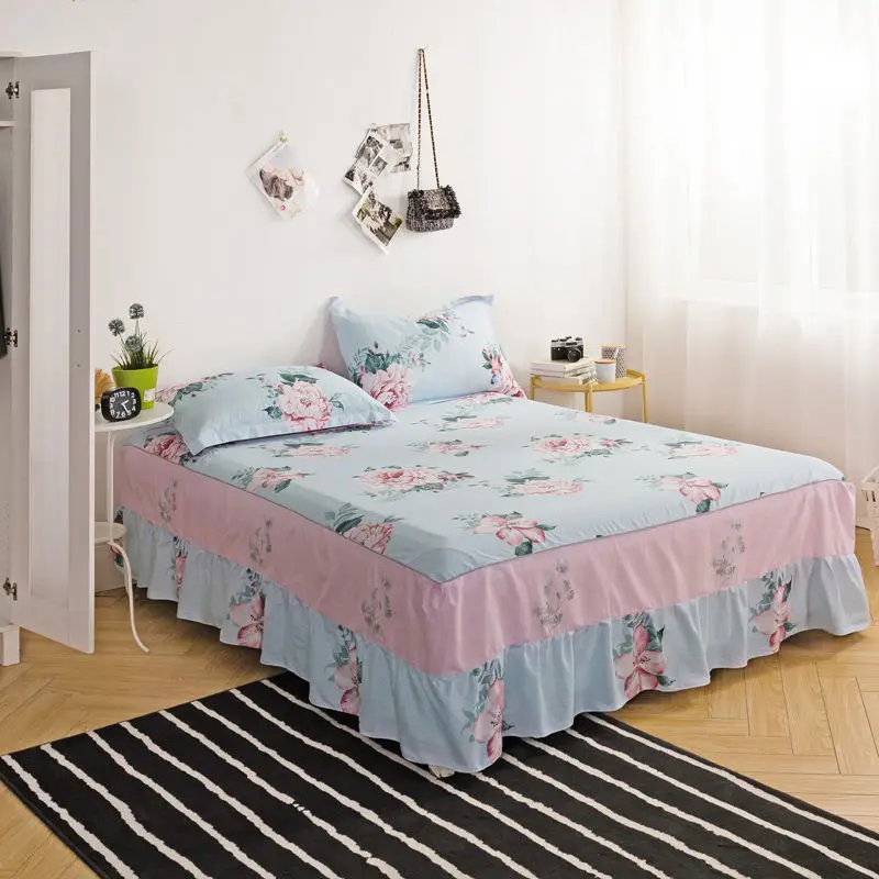 Зеленая и белая полосатая хлопковая одно-, двуспальная кровать юбка матрас простыни постельные принадлежности различные стили - Цвет: 16