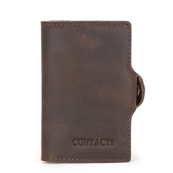 

Mad horse cowhide RFID anti-theft brush trend automatic card box multi-card real leather card bag cover mens wallet HOT sale