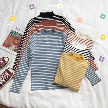 

Slim Half-high Collar Sweater Long-sleeved Knitting Shirt Fashion Striped Women Sweaters
