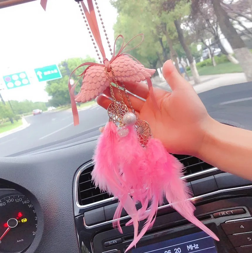 1pcs Car Pendant Hanging Decor Dream Catcher Feathers Handmade Wall Car Ornament Craft Home Decoration Wind Chime
