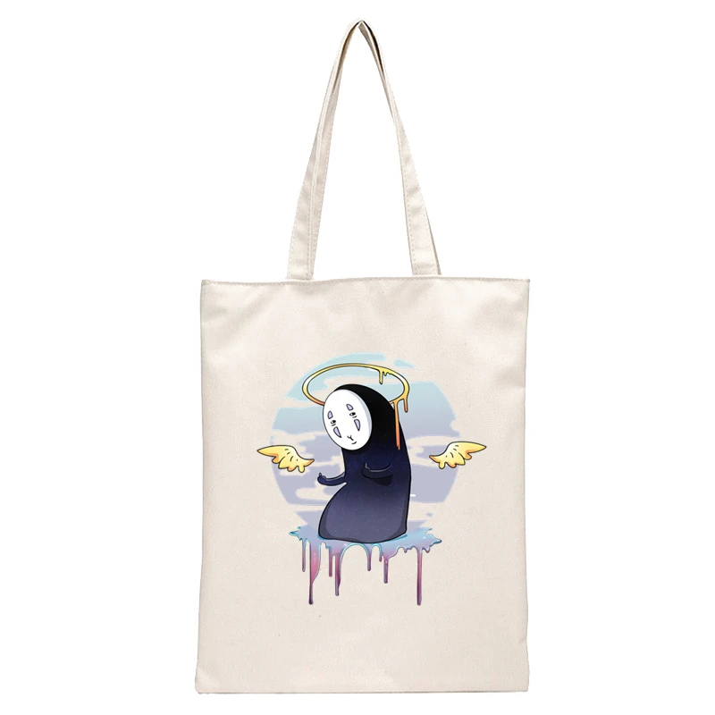 Spirited Away Faceless  Print Reusable Shopping Bag Women Canvas Tote Bags Printing Eco Bag Cartoon Shopper Shoulder Bags