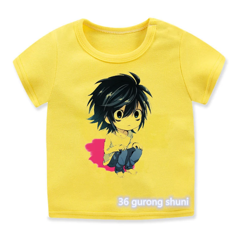 

2021 Kawaii L LK Death Note T Shirt Kira Boys T-Shirt Anime Yellow Clothes Japan Manga Kids Clothes Short Sleeve T-Shirts