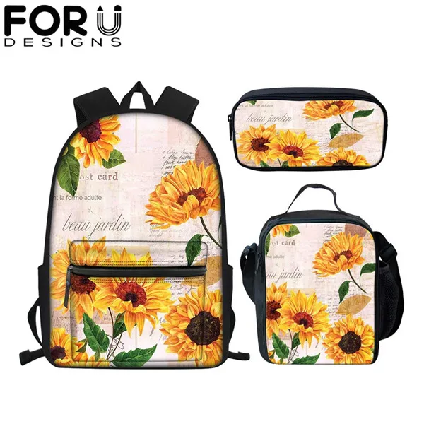 FORUDESIGNS/бренд 3 шт./компл. школьная сумка рюкзак для детей куртка для мальчиков и девочек детская одежда с принтом в виде подсолнухов рюкзак студенческий ранец Mochila - Цвет: P3011Z58GK