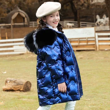 

Children down jacket girls in long shiny disposable big child the new 2020 han edition brim with thick coat in winter