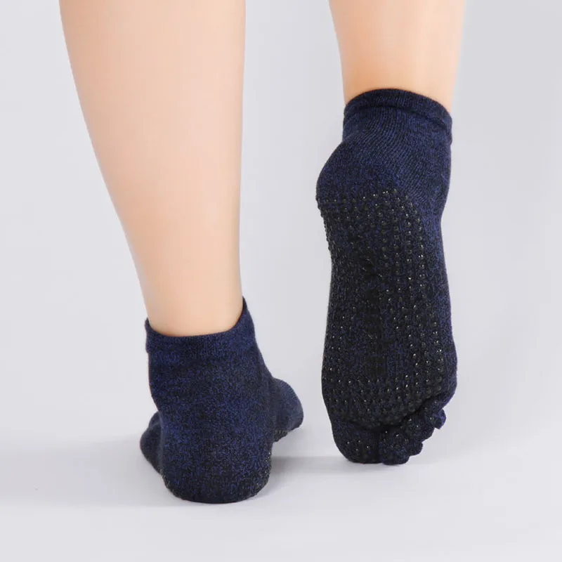 Профессиональные носки для йоги для мужчин, мужские Нескользящие носки с пятью носками, хлопковые носки для пилатеса, впитывающие пот дышащие носки для тренажерного зала, фитнеса - Цвет: Синий