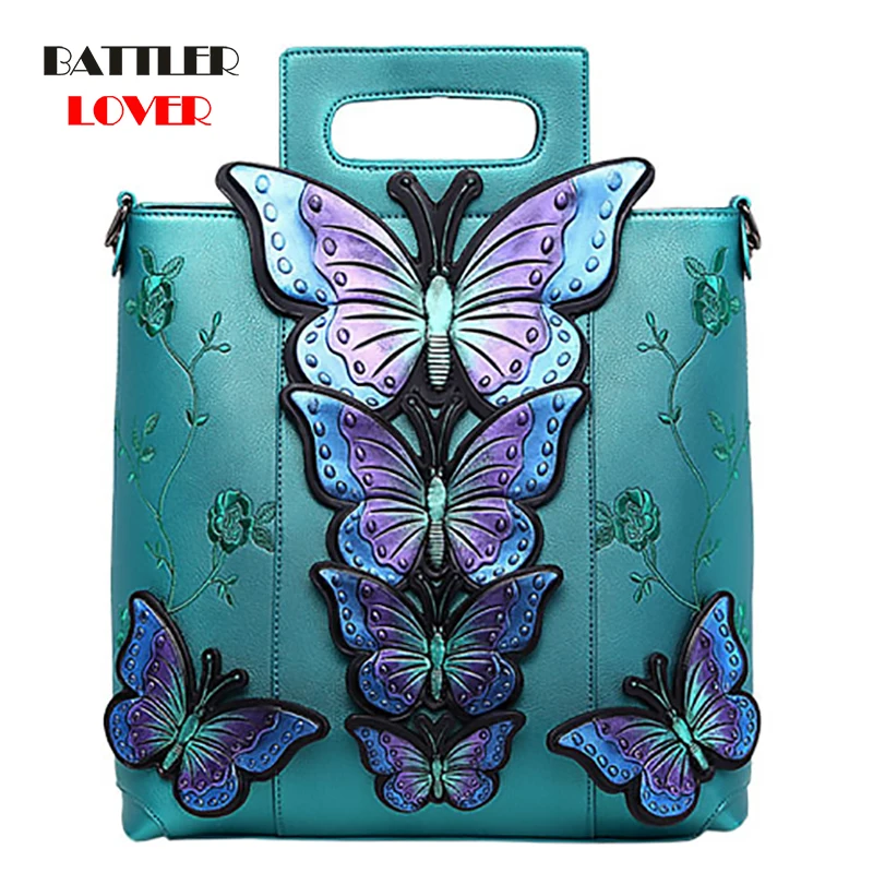 2020 New Women Butterfly Embroiderry Tote Bag for Female Shoulder Bags Brand Leather Bolsos Floral Party Handbag Luxury