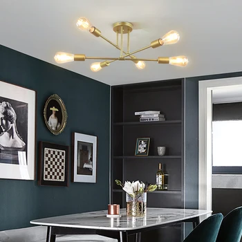 

Nordic Iron Lights Retro Industrial LED Ceiling Light Multiple Rod Wrought Iron Ceiling Lights For Living Room Kitchen lustre