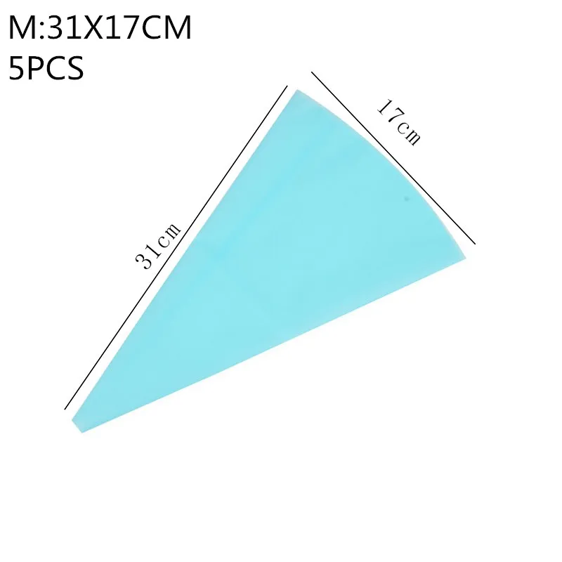 5pcs blue M 1/5/100 шт одноразовый мешок для теста глазировки с изображением торта кекс украшения сумки Fondant(сахарная) крем торт Кондитерская насадка для выпекания пирогов инструмент - Color: 5pcs blue M